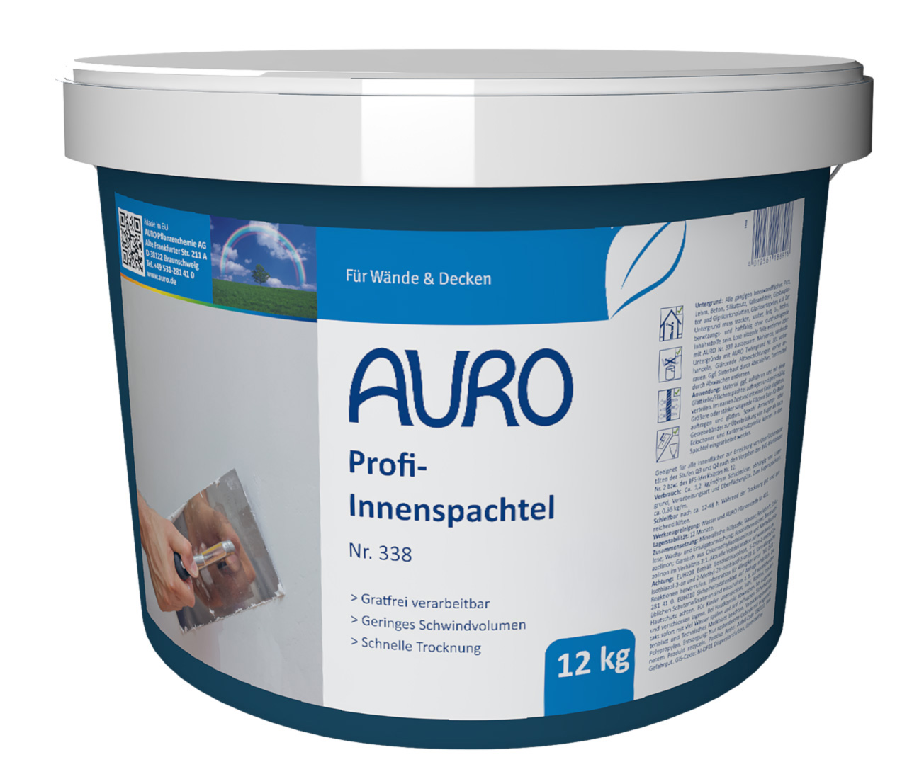 AURO Profi-Innenspachtel Nr. 338 in 12 kg Gebinde zur emissionsfreien Wand- und Deckenspachtelung
