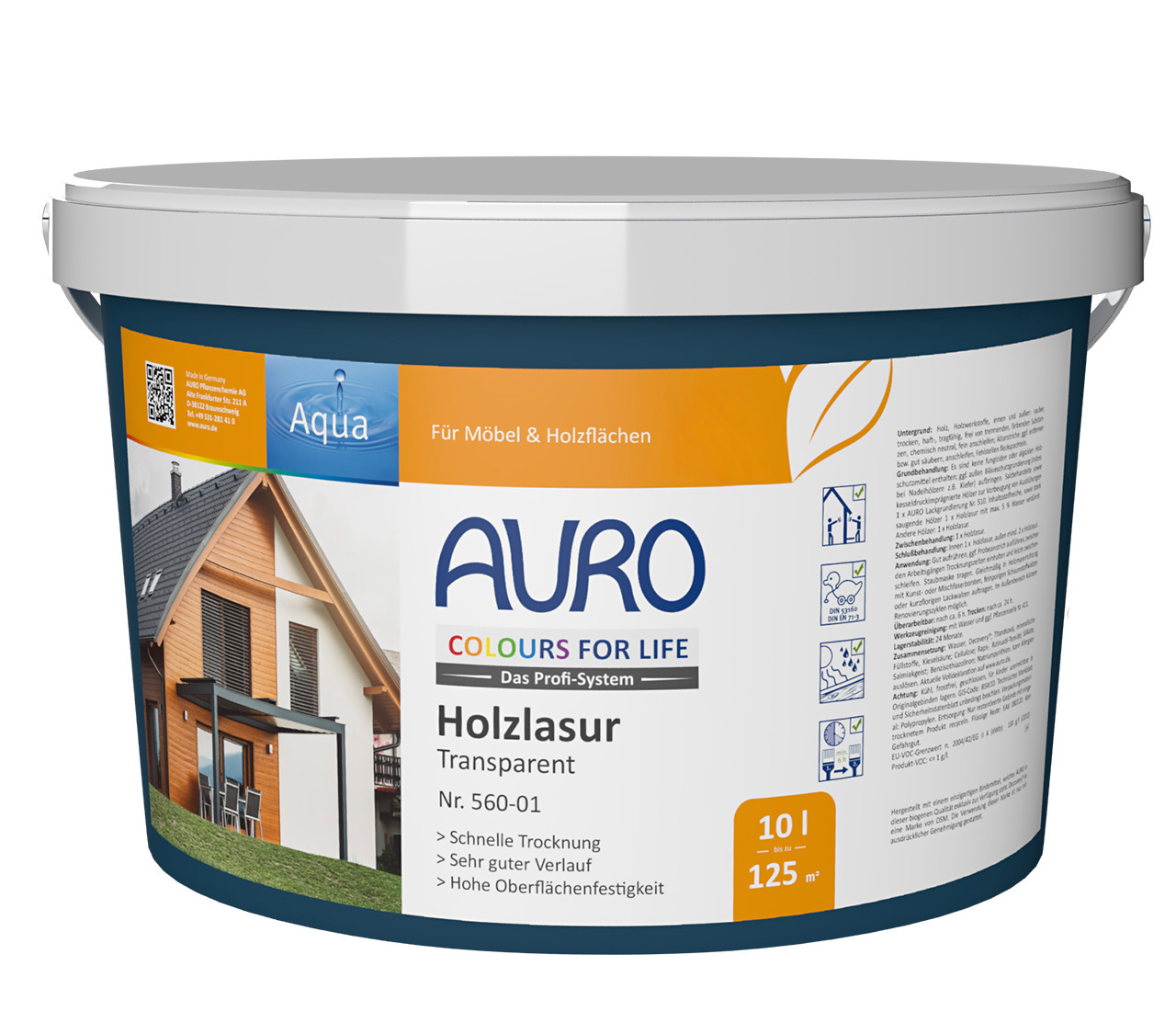 AURO COLOURS FOR LIFE Holzlasur transparent Nr. 560-01 im 10 Liter Gebinde – emissionsarme, lösemittelfreie Holzpflege
