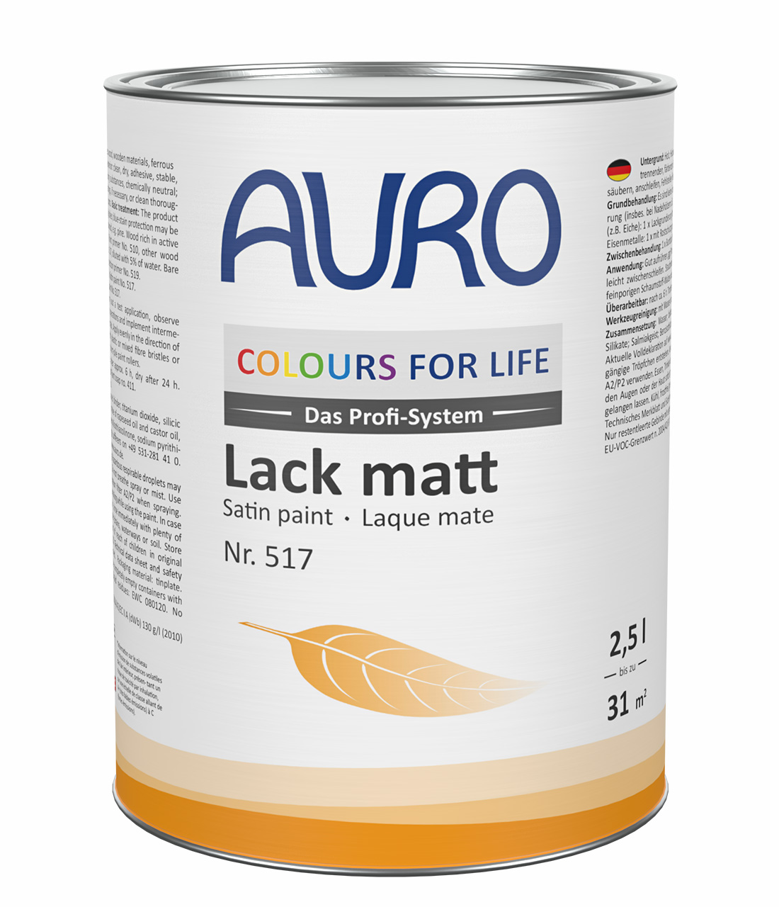 AURO COLOURS FOR LIFE Lack, matt Nr. 517 im 2,5 Liter Gebinde – ideal für große Holzflächen innen und außen