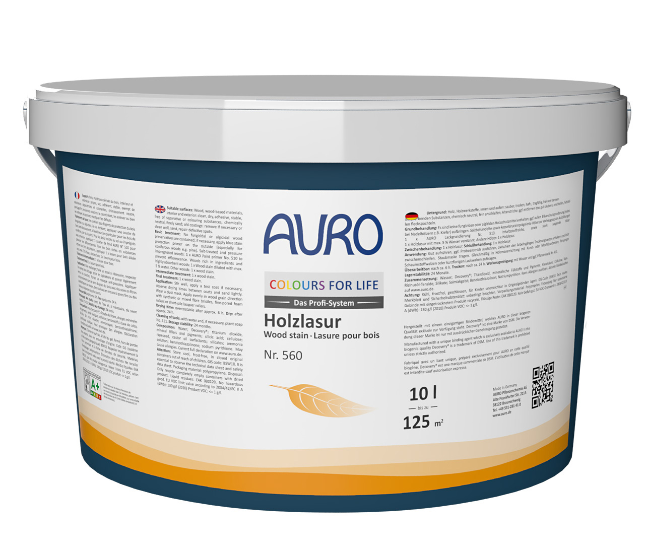 AURO COLOURS FOR LIFE Holzlasur Nr. 560 im 10 Liter Gebinde für großflächige Holzprojekte, transparent oder farbig, emissionsarm