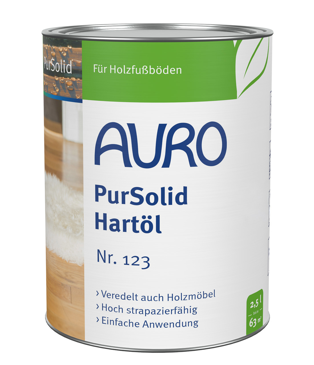 AURO PurSolid Hartöl Nr. 123 – 2,5 Liter Dose für Fußböden und stark beanspruchte Flächen