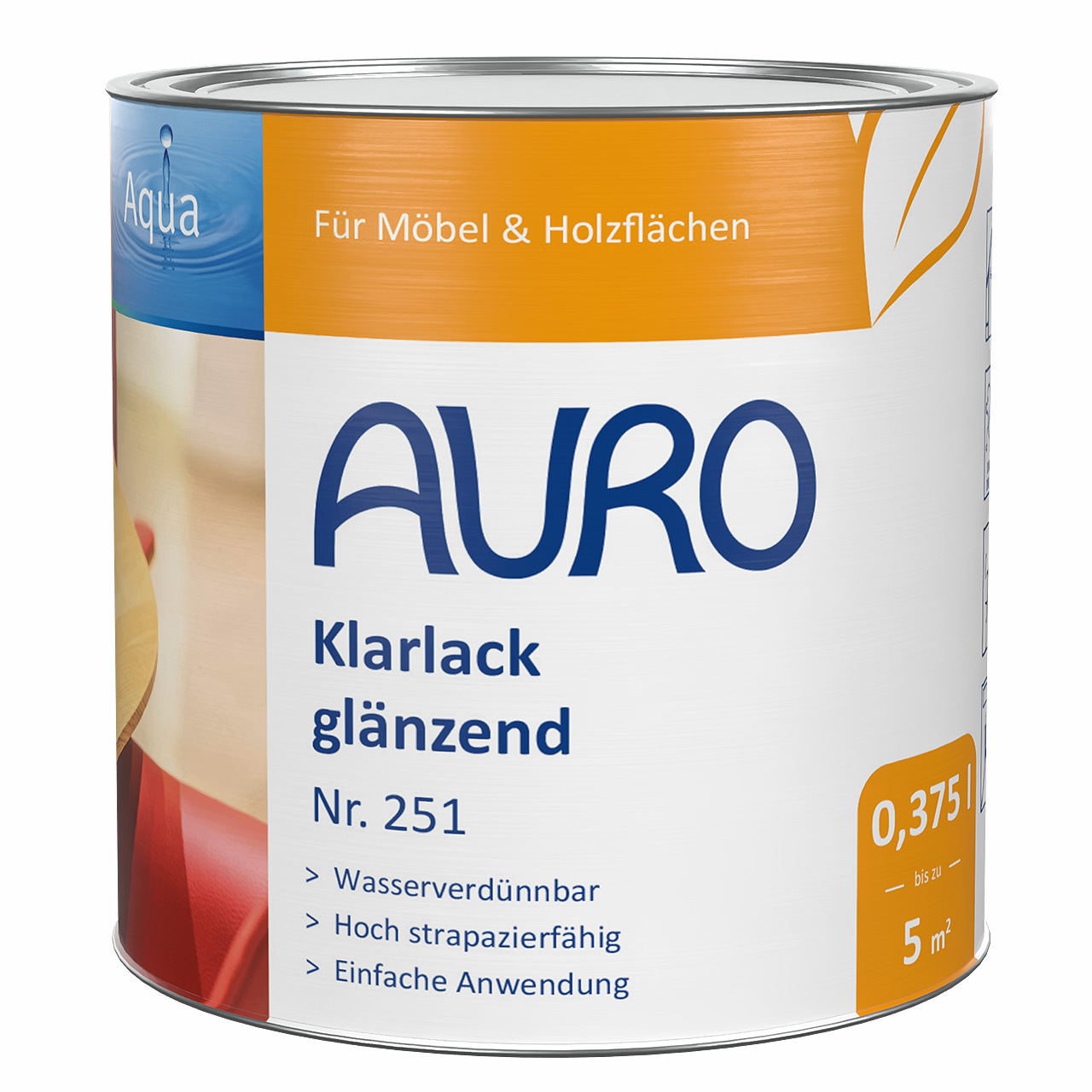 AURO Klarlack, glänzend Nr. 251 in 0,375 Liter Dose – lösemittelfreier Holzlack für Innenbereiche