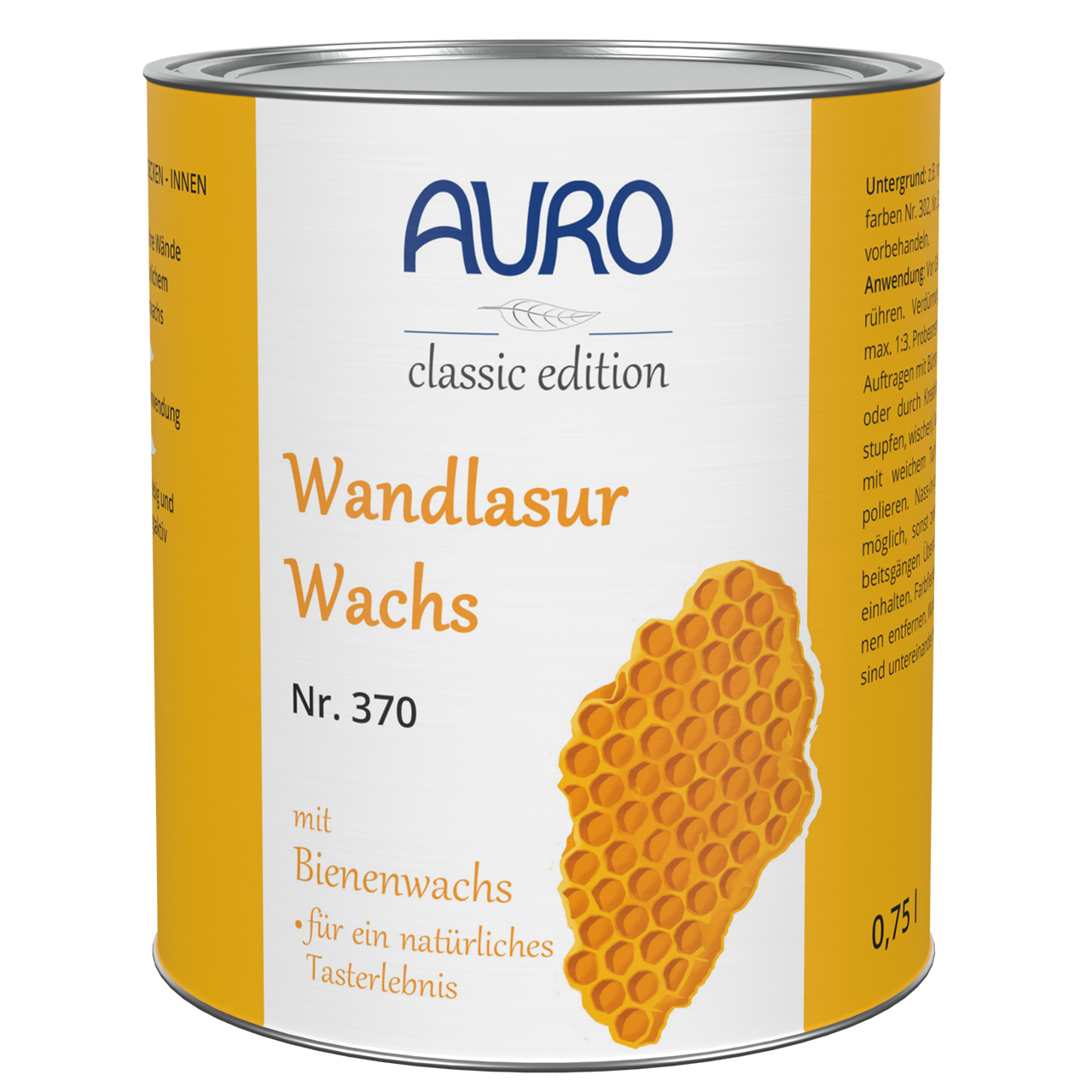AURO Wandlasur-Wachs Nr. 370 in 0,75 Liter Dose – natürliches Finish für Wände, Decken oder Holz mit schützendem Bienenwachs