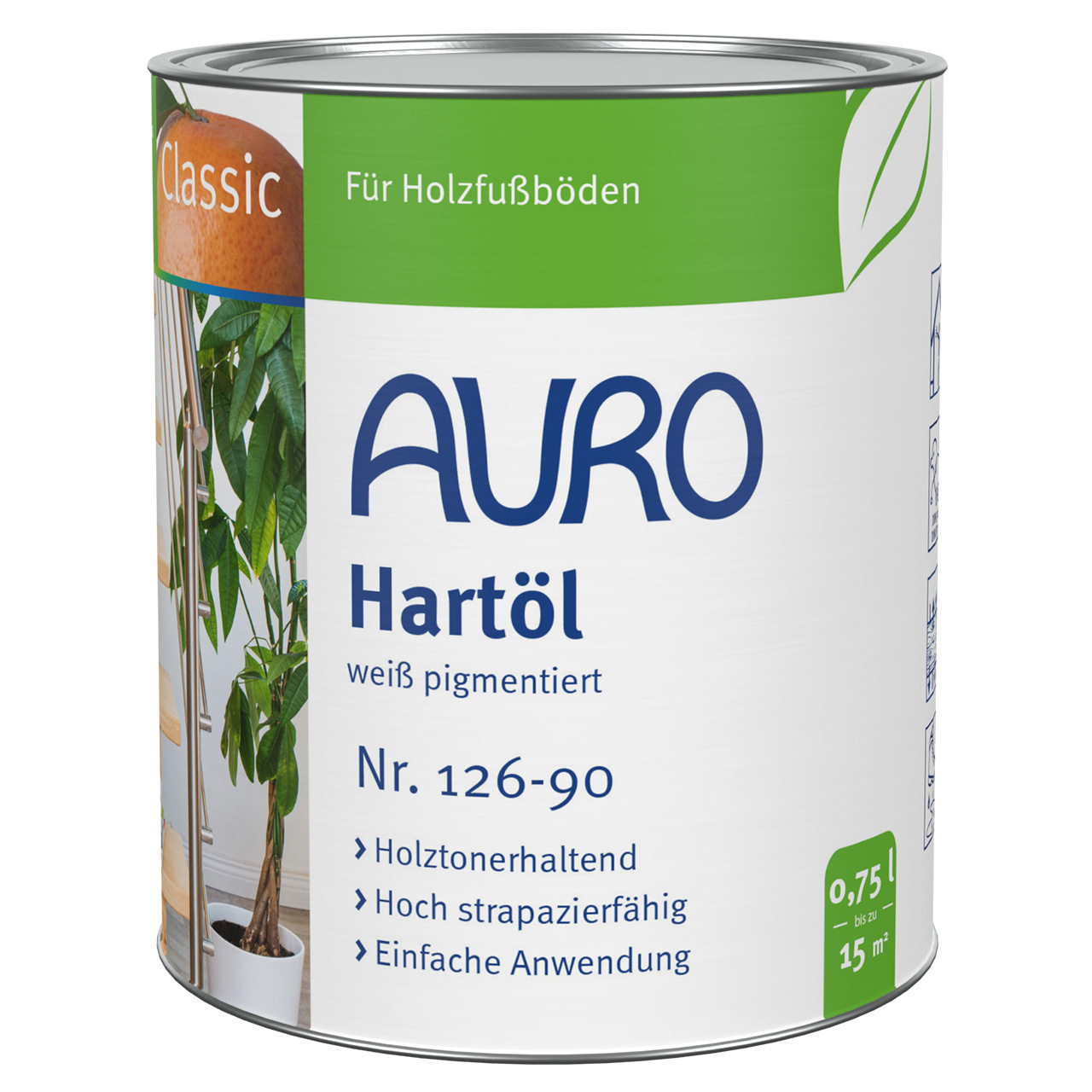 AURO Hartöl, weiß pigmentiert Nr. 126-90 als 0,75 Liter Dose – ideal für Innenholz