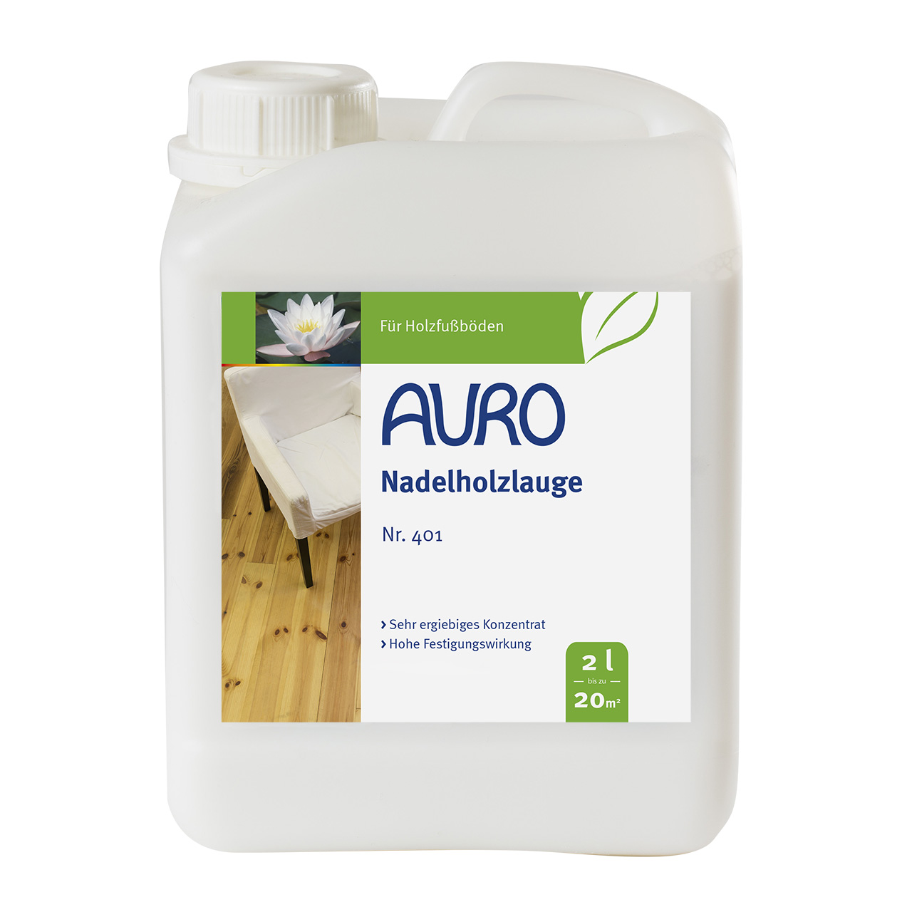 AURO Nadelholzlauge Nr. 401 im 2 Liter Kanister – für helle Nadelholzböden im skandinavischen Stil im Innenbereich