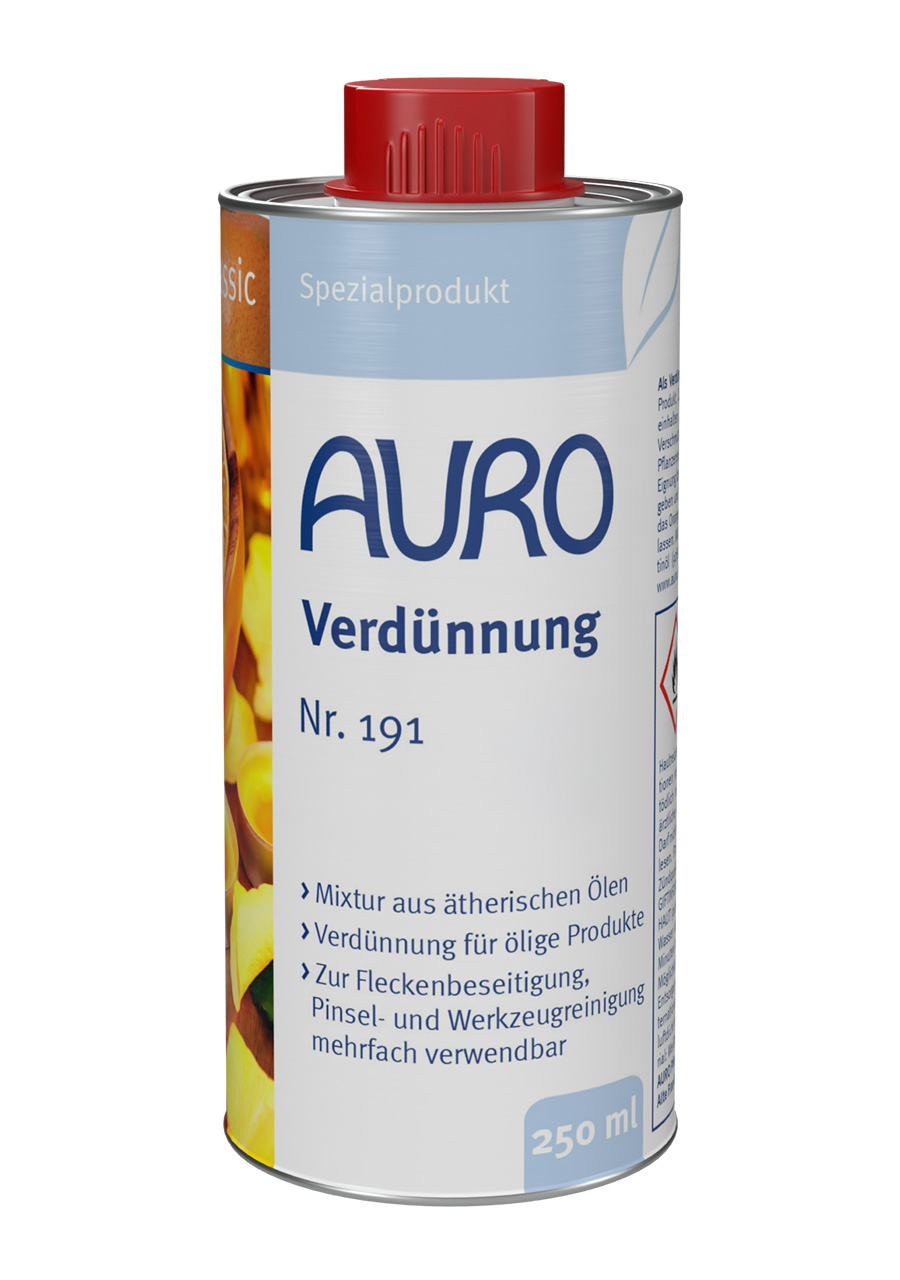 AURO Verdünnung Nr. 191 in 0,25 Liter Blechflasche – vielseitiges Lösungsmittel für PurSolid- und Classic-Produkte.