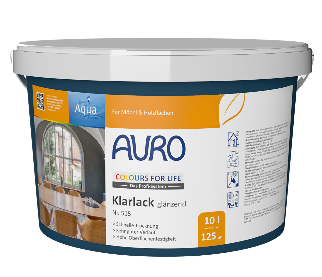 AURO COLOURS FOR LIFE Klarlack, glänzend im großen 10 Liter Gebinde – hochwertige Qualität für Innenbereiche