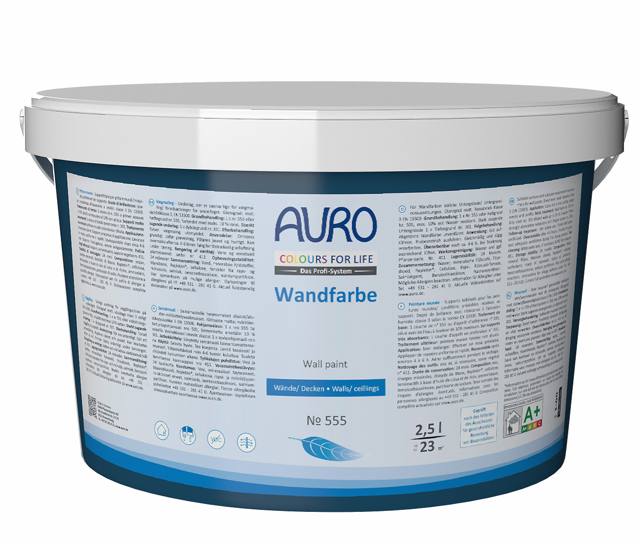 AURO COLOURS FOR LIFE Premium Wand- und Deckenfarbe Nr. 555 im 2,5 Liter Gebinde für streifenfreie Wände in Wohnräumen